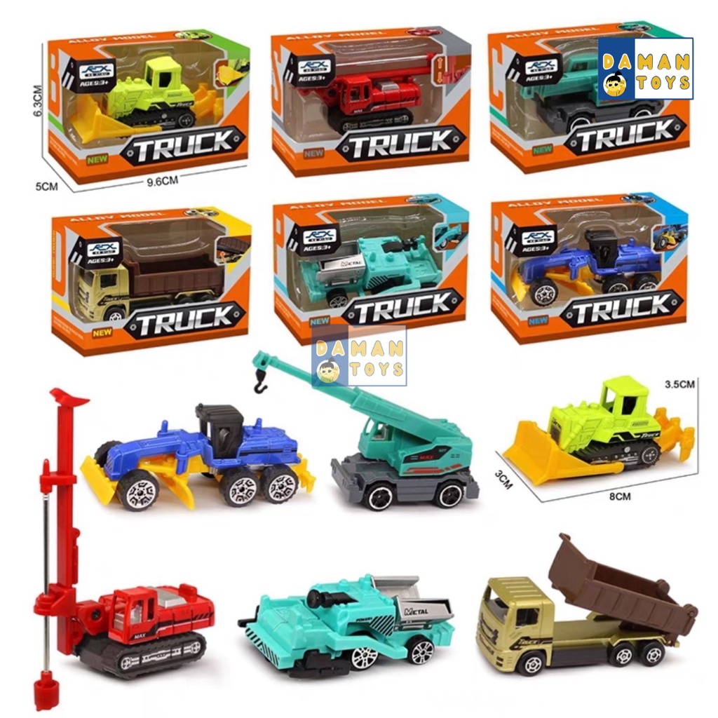 Diecast Truck Alat Berat Truk Excavator Metal Die Cast Miniatur Bulldozer Dump Truck Excavator Forklift  Roller Tanker Mainan Anak laki