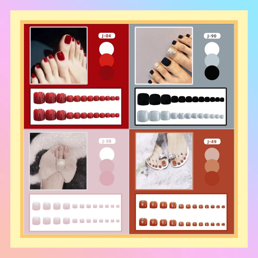 Kuku Palsu 24pcs/Set Toes Fake Nails Rhinestone Red kuku palsu untuk kaki