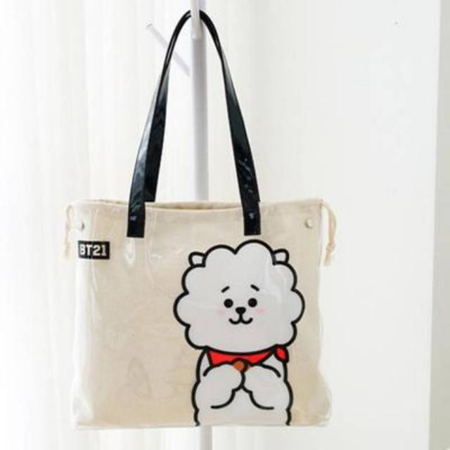 Tote Bag BT Boy Band Korea Transparan + Pouch Serut, Tas Jalan Fashion Unik Wanita Kpop Army Korea