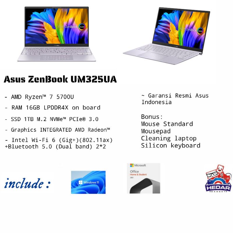Asus Zenbook UM325UA Ryzen 7 5700U 16GB 1TB Radeon W11 OHS 13 OLED