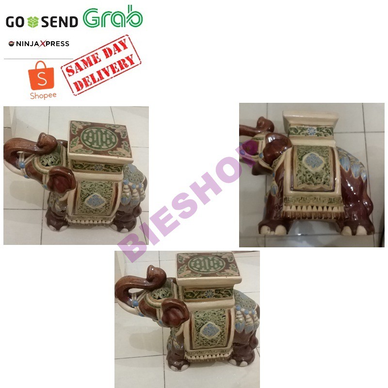 Porselen Keramik Vas Pajangan Ruangan Gajah Thailand Tinggi 40cm