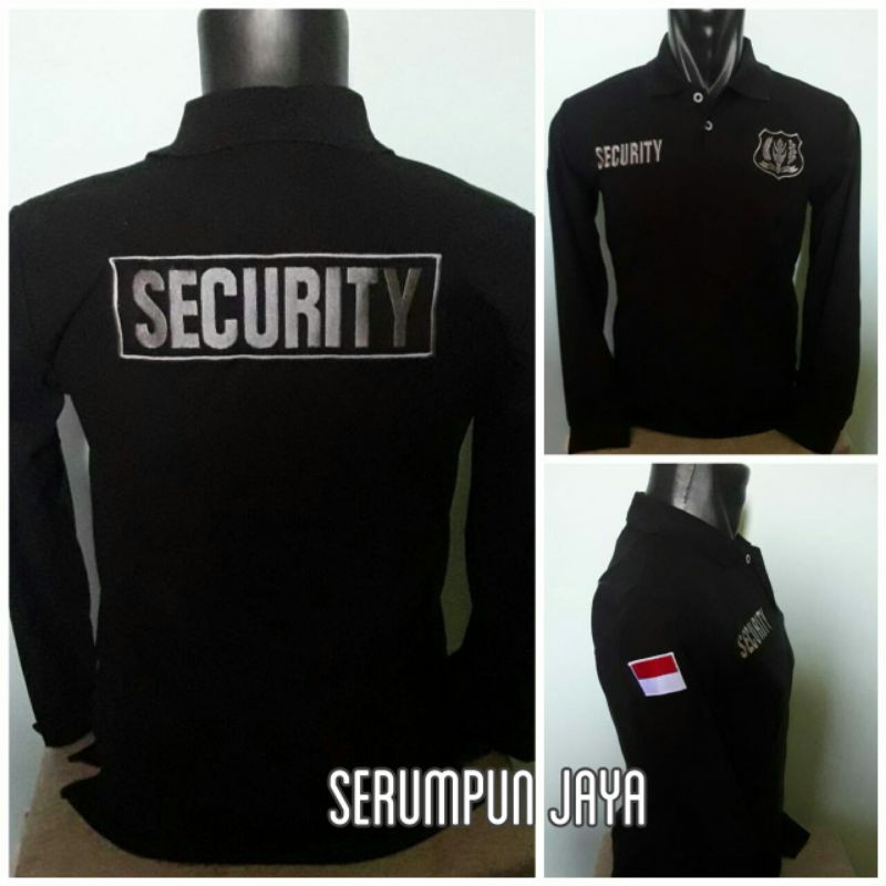 KAOS SECURITY HITAM LOGO SILVER - KAOS KERAH SECURITY ANTI MAINTREAM HITAM LOGO SILVER FULL BORDIR
