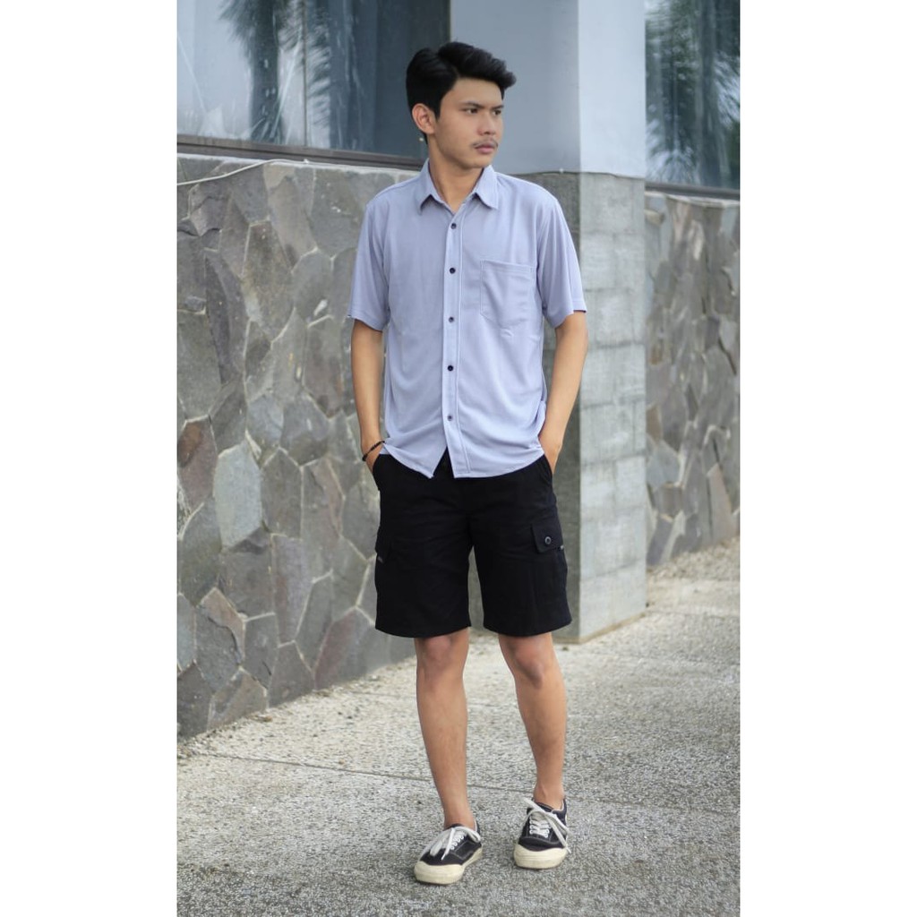 Kemeja Kasual Pique SS - GREY | Kemeja Pria Lengan Pendek Katun Pique