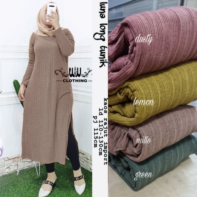 TUNIK BAHAN KAOS RAJUT IMPORT / LUNA LONG TUNIK