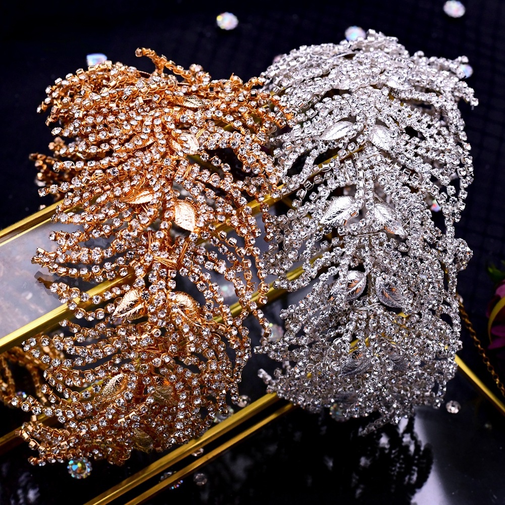 Bando Handmade Model Tepi Lebar Aksen Berlian Imitasi Untuk Wanita