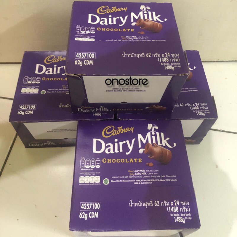 Jual Cokelat Cadbury Dairy Milk Chocolate 62 gram 1 box (24 pcs