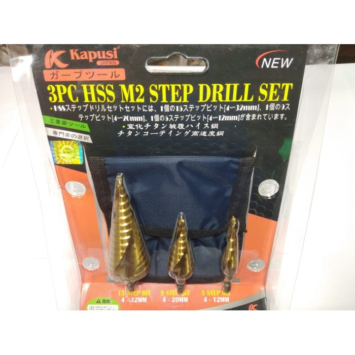 Mata Bor SET 3pc 32mm mata bor Pagoda Multi Step Cone Drill