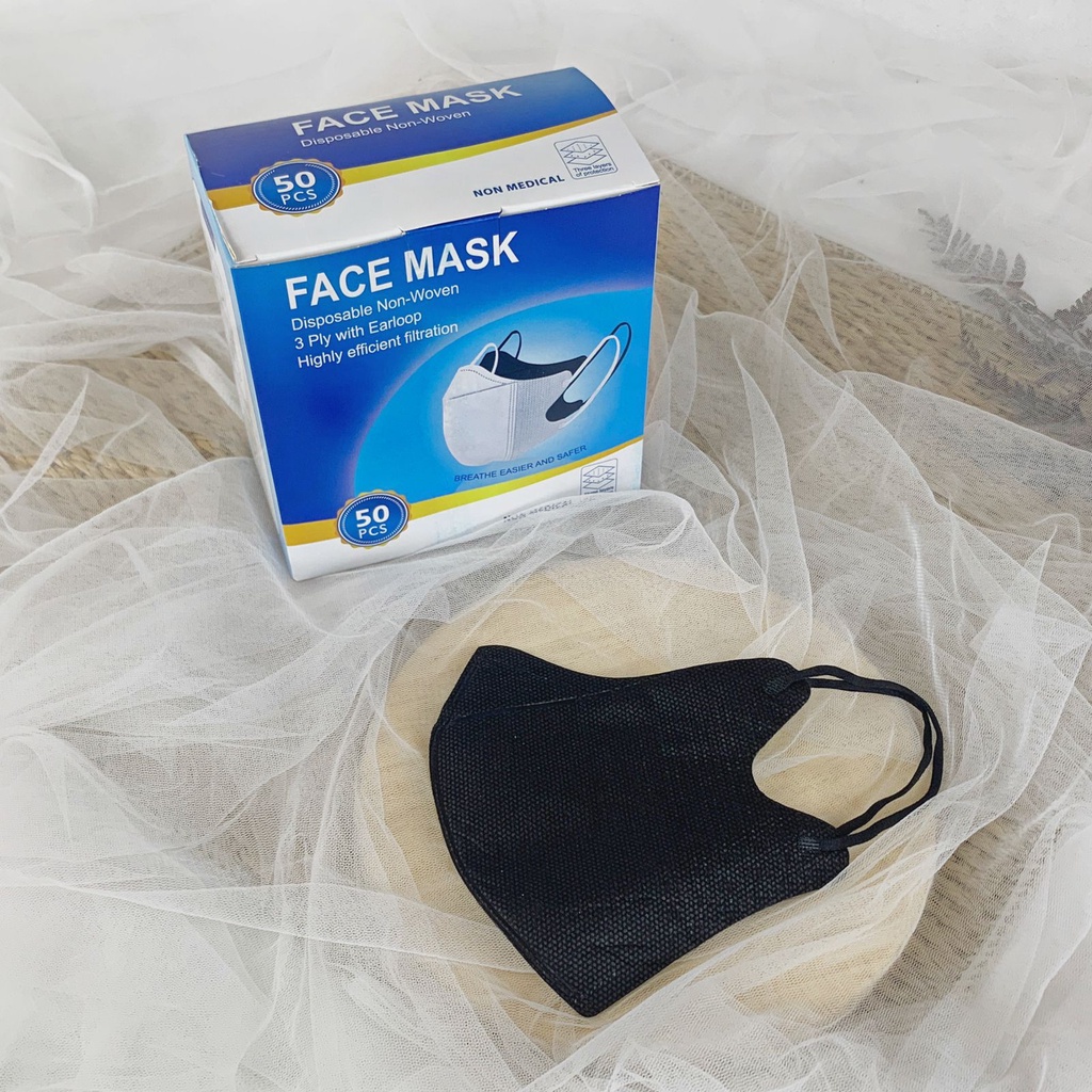 Masker Duckbill FM 3 ply Murah Box Isi 50 pcs Hitam Putih Warna Local Import