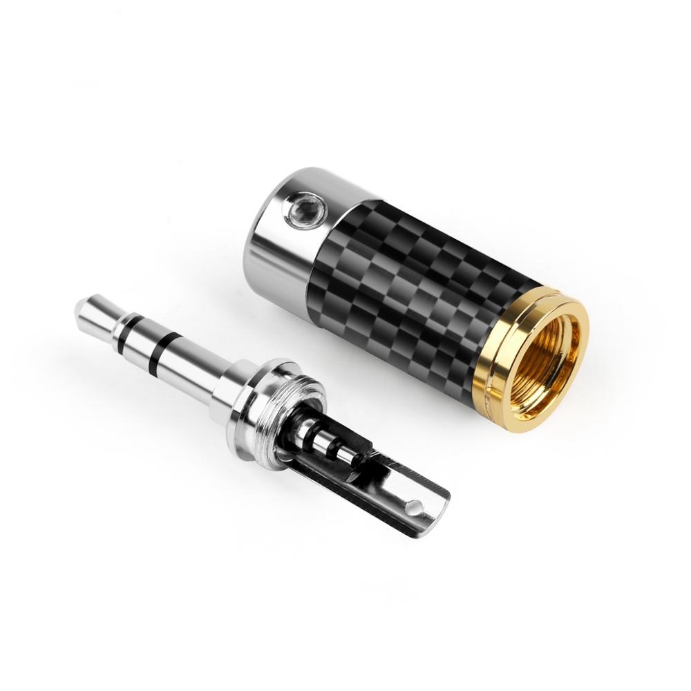 1Pcs 3.5mm 3 Pole Stereo Metal Adapter Carbon Fiber Audio Jack Rhodium Plated Copper Earphone Plug Headphone Wire Connector