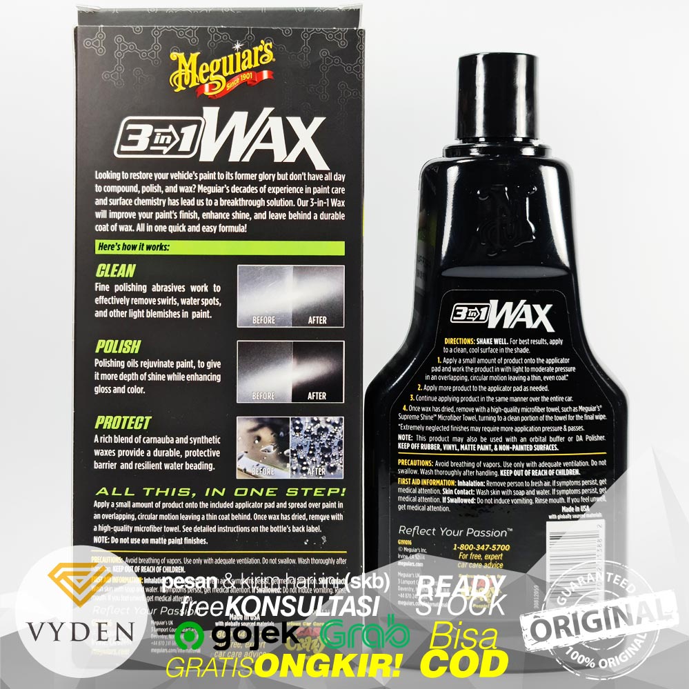 MEGUIARS 3 IN 1 WAX 50ml REFILL Clean Polish Protect Pembersih Cat Kusam Efek Daun Talas MURAH