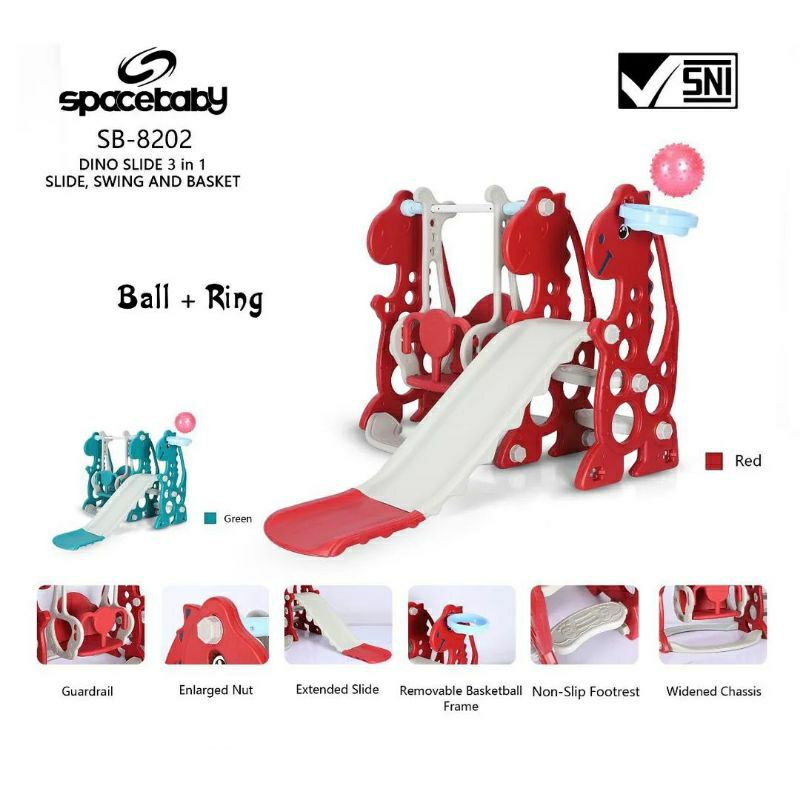 Mainan Perosotan + Ayunan Anak Spacebaby SB 8202  / Mainan Anak PEROSOTAN Prosotan  AYUNAN ANAK DINO