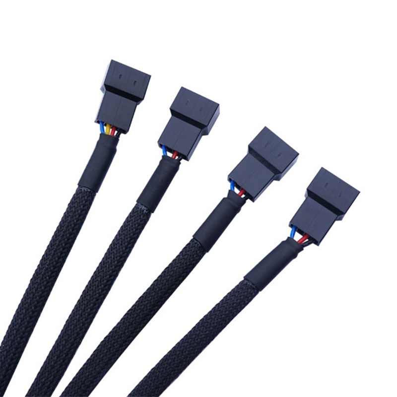 Bt 27CM 4-Way PWM Fan Splitter Hitam Berlengan 4pin Kabel Konektor PWM 4pin Kabel Ekstensi Kipas OD1.4mm