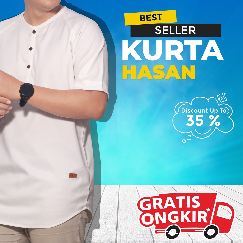 Baju koko kurta Premium putih lengan pendek Ikhwan Pria Dewasa Pakistan AL Mia Polos Ukuran 3XL A8
