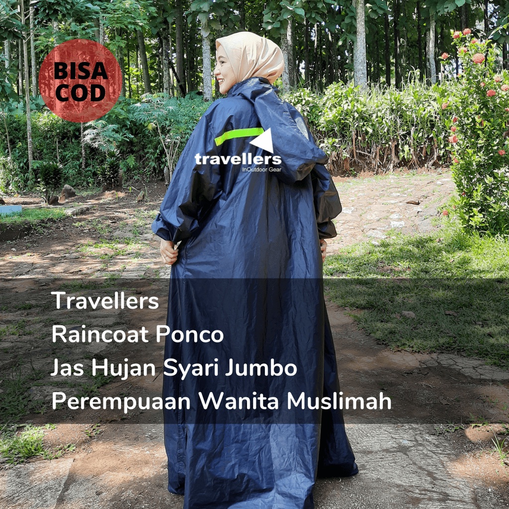 Jas Hujan Syari Jumbo Wanita Navy Series