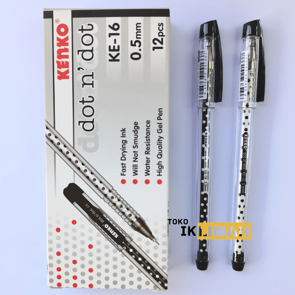 

KENKO Pulpen Gel Dot n Dot KE-16 0.5 mm Hitam / Pena Jel / Bolpen / 1 Box 12 Pcs