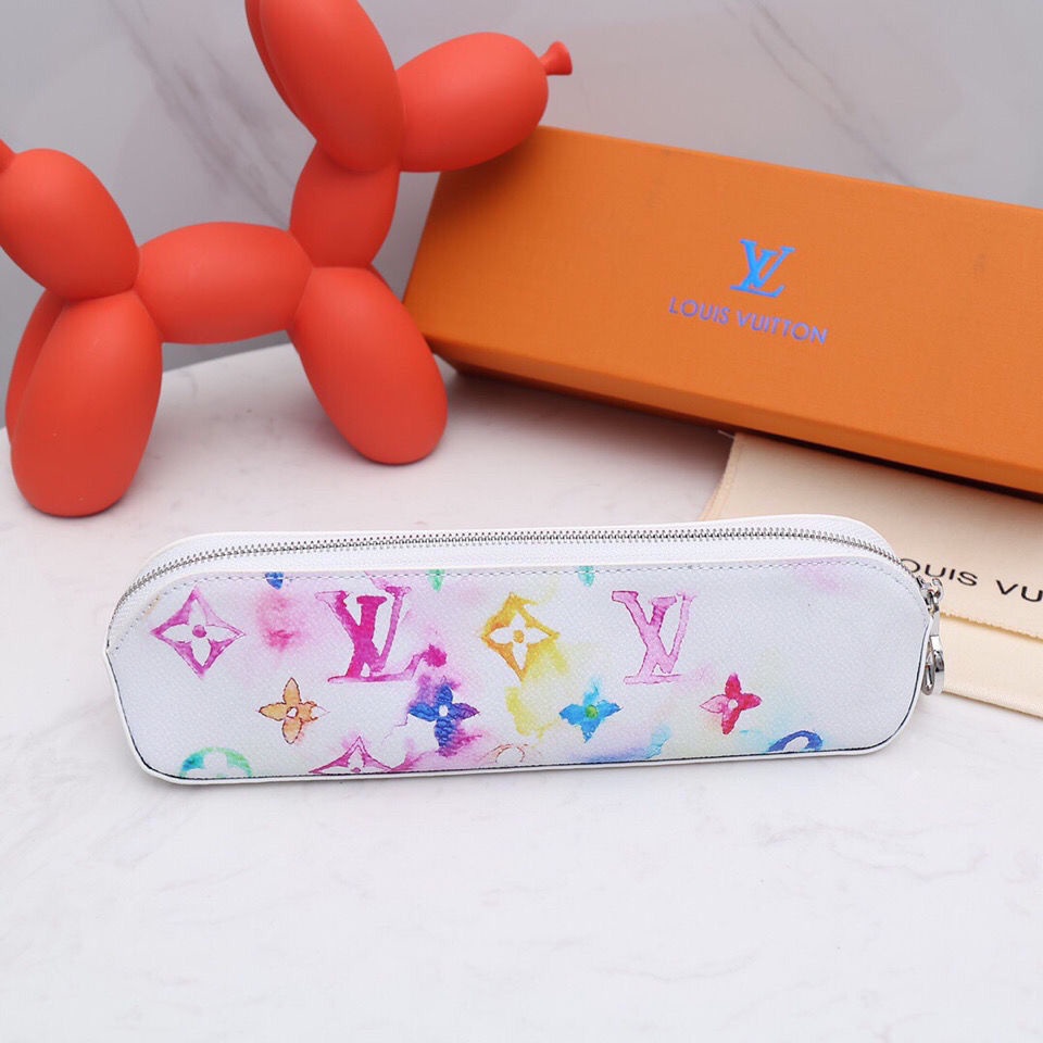 

LV Color White Pencil Case Fashion Chic Creative Watercolor Effect Silver Zipper Design