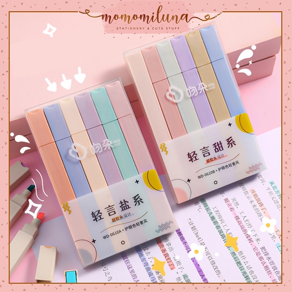 

1 set 6 pcs (6 warna) highlighter block balok kawai estetik warna pastel lucu MK1338