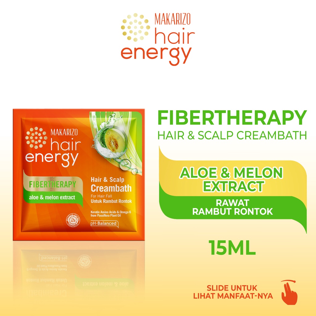 Makarizo Hair Energy Fibertherapy Hair & Scalp Creambath Aloe & Melon 15 mL / Perawatan Rambut Rontok