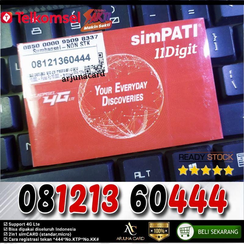 Nomor cantik simpati 11 digit 1213 60 444 telkomsel Triple combo sakti 4G