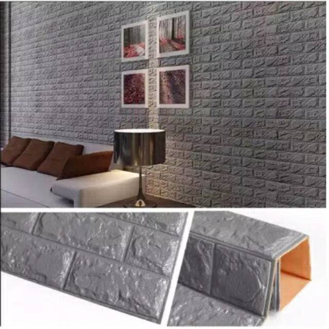 Wallpaper Dinding Foam Bata Abu 3D Waterproof