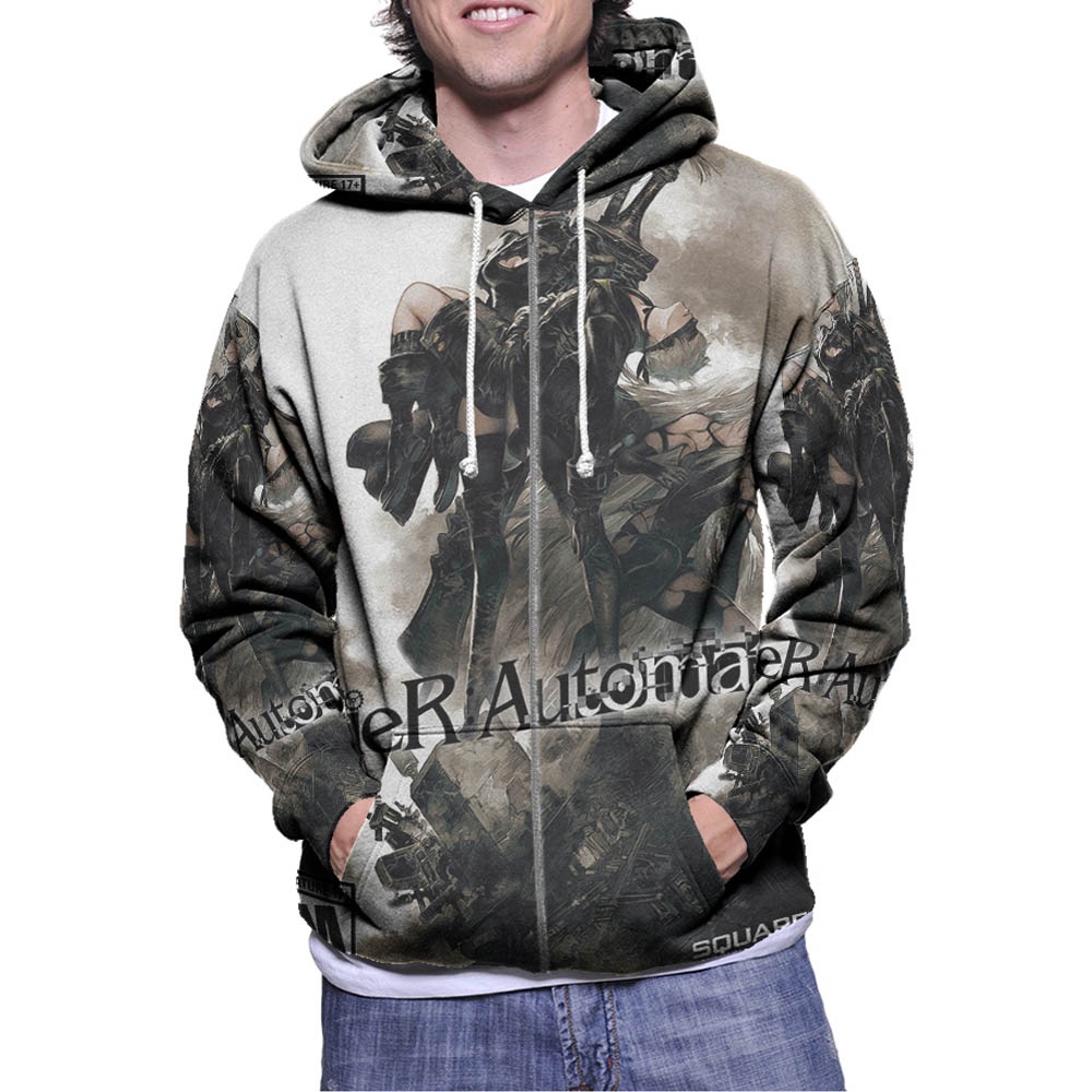 Jaket Hoodie Nier Automata Hoodie Zipper (Ritsleting) Hoodie Fullprint Bahan Polyester Jersey