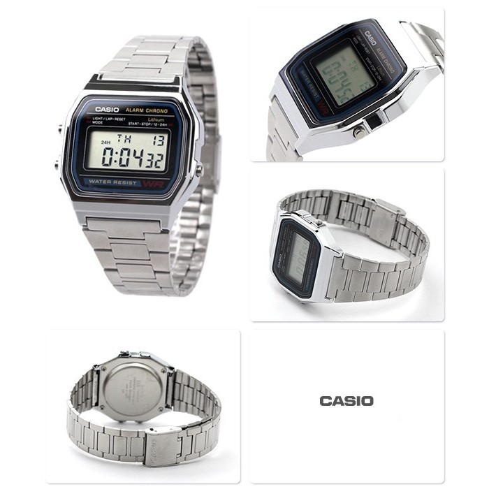 Casio Original A158WA-1DF Jam Tangan Unisex - Digital - Stainless- Silver