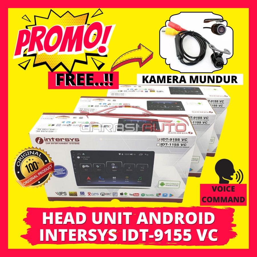Head Unit Android Intersys IDT 9155 VC Voice Command Layar 9 Inch IPS TV Audio Mobil GPS Avanza Inno