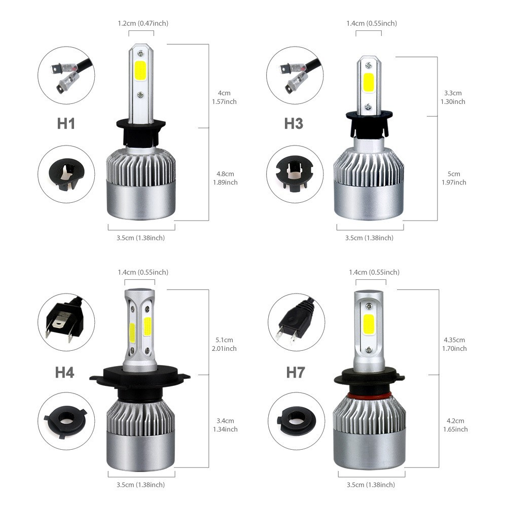 1 Pair S2 LED Headlight Lampu Depan Mobil LED H1 H4 H7 H8 H11 HB3 HB4 9006 8000LM 6000K Warna Putih