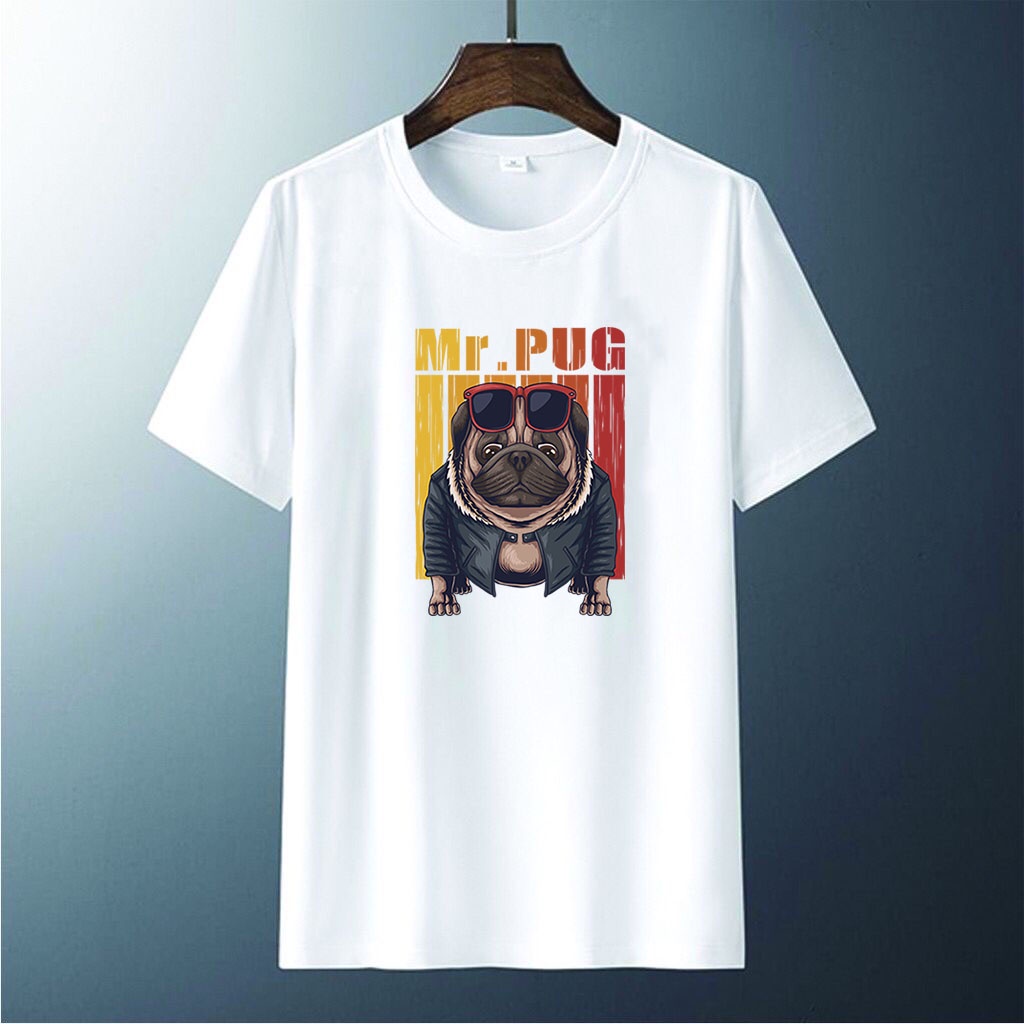 Kaos Distro Pria Wanita Mr Pug T-Shirt pria Baju lengan Pendek kaos murah