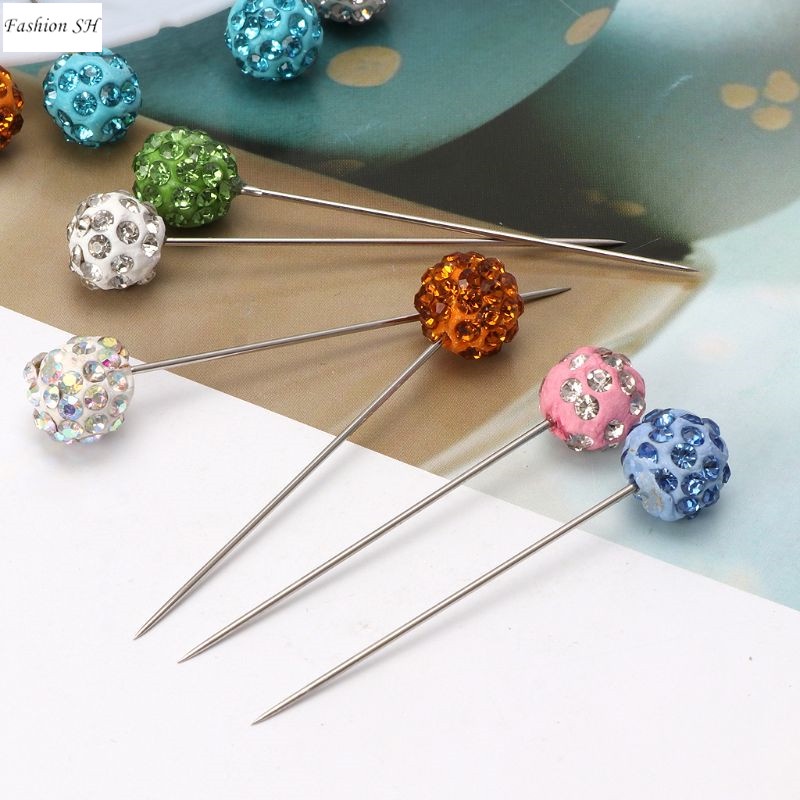 30pcs Bros Bentuk Bulat Aksen Kristal Warna Campur Untuk Syal