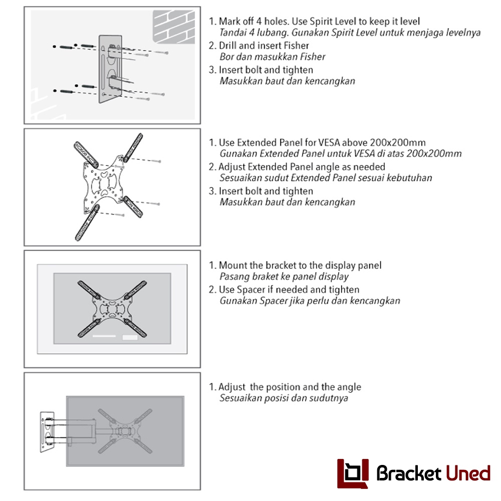 Bracket Swivel TV LED LCD Plasma 14 - 55 Inch Braket Lengan Plus Waterpass