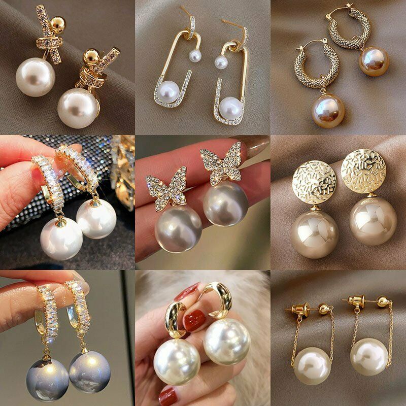 Anting Tusuk Gantung Bahan Sterling Silver 925 Desain Pita + Mutiara + Berlian Imitasi Gaya Korea Untuk Wanita