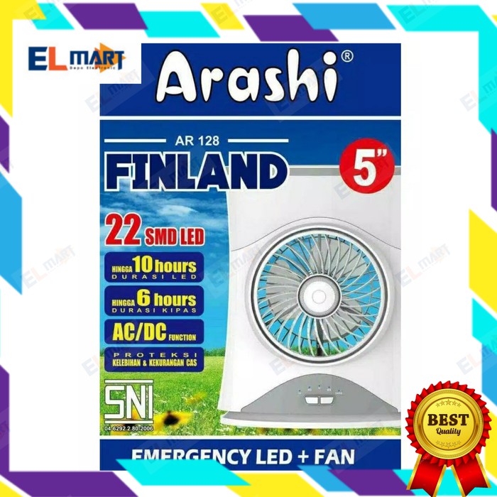 Lampu emergency LED +kipas 5&quot; +powerbank ARASHI FINLAND AR128 AR 128