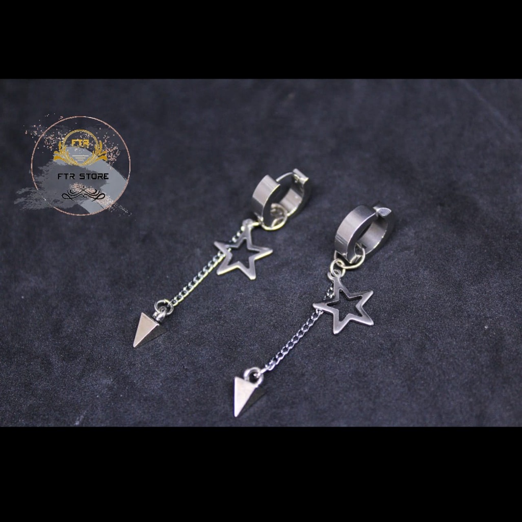 IP-CA anting tindik dan jepit korea model bintang rantai/ anting korea terbaru/ Anting hits/ ANTING/ Anting bintang/ Earrings