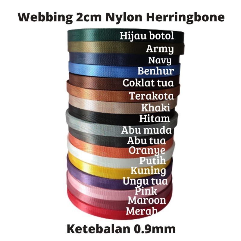 Webbing 2 cm Nylon Herringbone ketebalan 0.9mm (meteran)