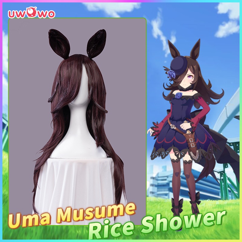 PREORDER UWOWO Uma Musume Rice Shower Cosplay Wig 70cm Dark coffee Long Hair+Ear