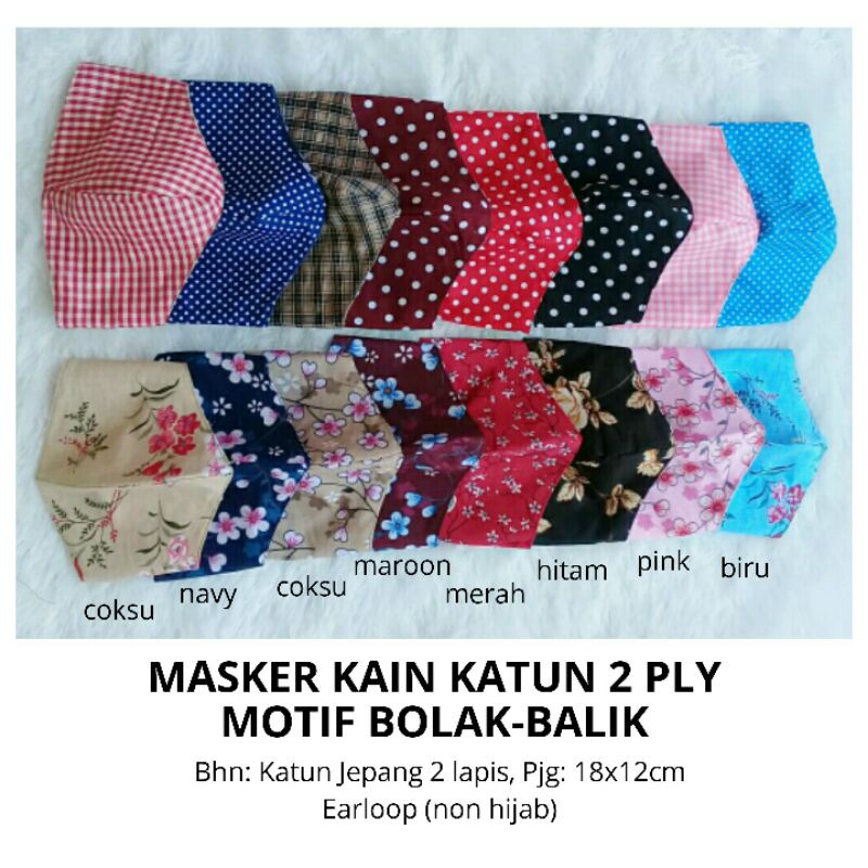 Masker Kain Duckbill Katun Motif Bolak Balik (Headloop/Hijab &amp; Earloop) Murah, Adem