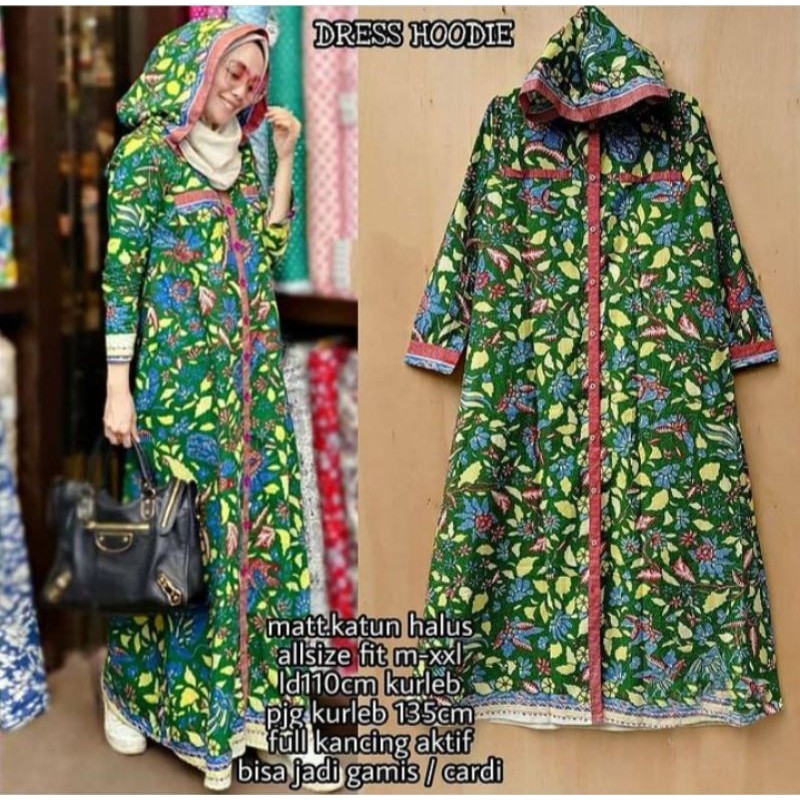 Long Hoodie Batik Bahan Katun Halus Premium - Dress Hoodie
