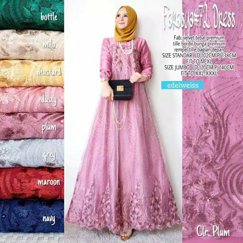 FARASYA (ADA JUMBO) GAMIS BROKAT FARASYA JUMBO  LD 120 DAN STANDAR LD 102 CM GAMIS TILE BORDIR MUTIA