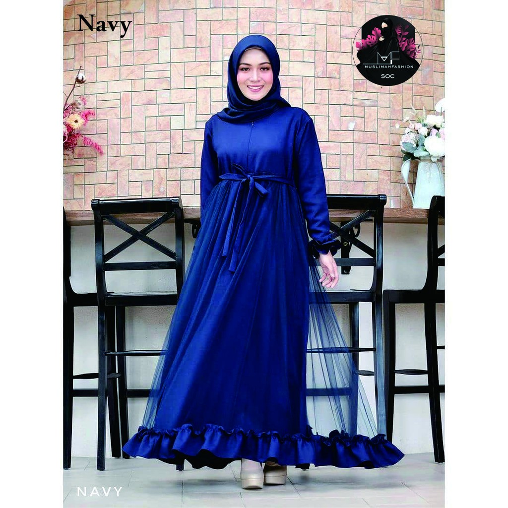 SABRINA - Gamis Dress Brukat tille Polos terbaru 2021 tangan Balon ALL SIZE ARIMBI AURA GOWN ZYTA