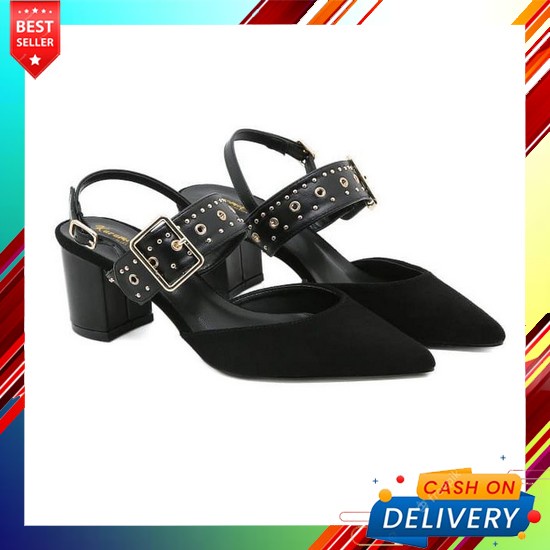 Sepatu Sandal Hak 9Cm Import Best Quality High Heels Wanita Cnk Strap Studed Buckle Cr 07