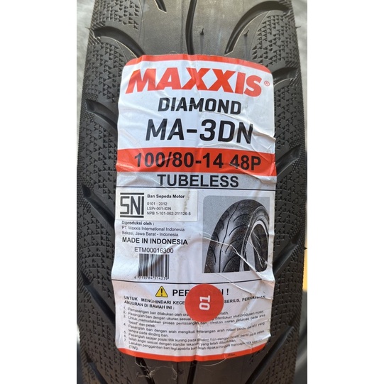 Ban Maxxis Diamond 100/80-14 Tubeless Free Pentil Ban Matic Ring 14