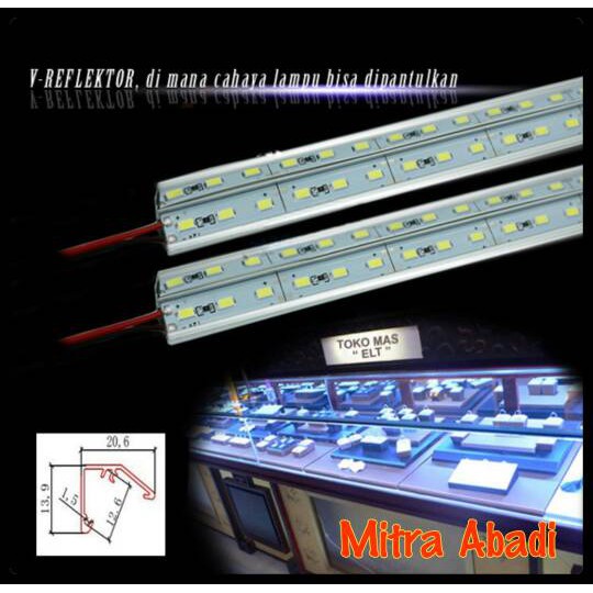 Hard Strip LED 14 Watt SMD 5730 + Casing Aluminium V-Reflektor 1m