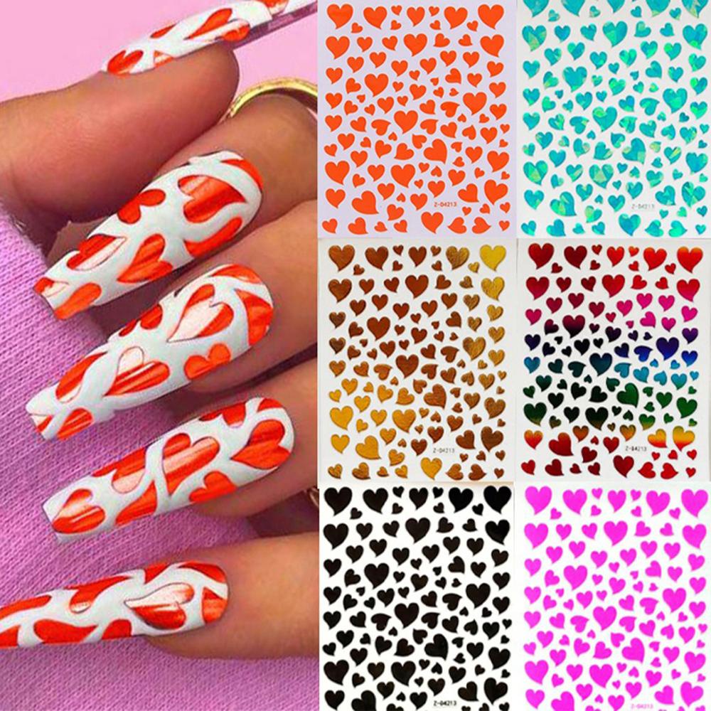 Mxbeauty Cinta Hati Stiker Kuku Wanita Gadis Liburan Warna Grafis Peach Heart DIY Nail Decals
