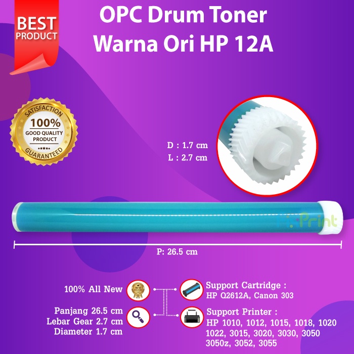 OPC Drum Toner Cartridge Warna Ori HP 12A Q2612A Canon 303, HP LaserJet 1010 1012 1015 Plus 1022 Series 3015 3020 3030 3050  All-In-One MFP Canon LBP2900