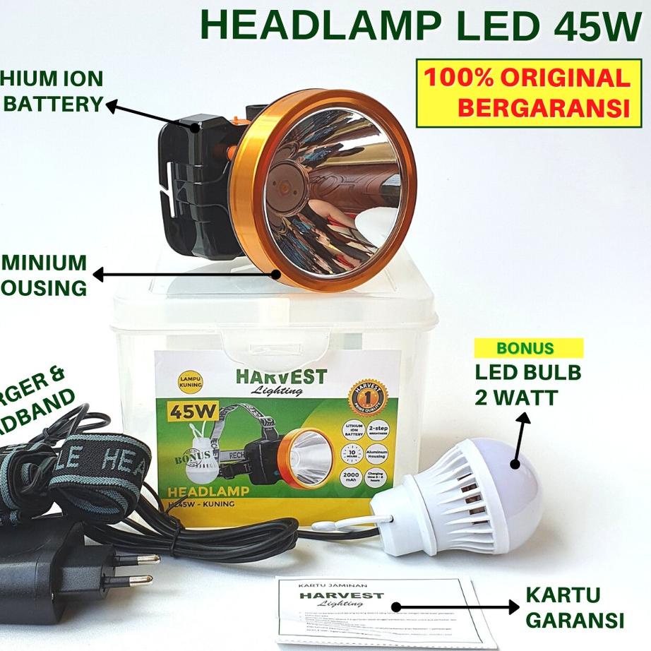 MURAH 45W HEADLAMP LAMPU LED SENTER KEPALA 2000mAh RECHARGE HARVEST LIGHTING - LAMPU TRAVEL HEAD LAM