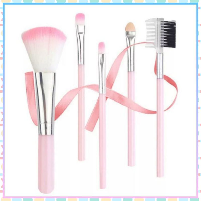 Kuas Make Up Set 5 Pcs Beauty Tools Travel Make Up Brush Aksesoris Kecantikan Kosmetik Wajah Kualitas Premium Impor