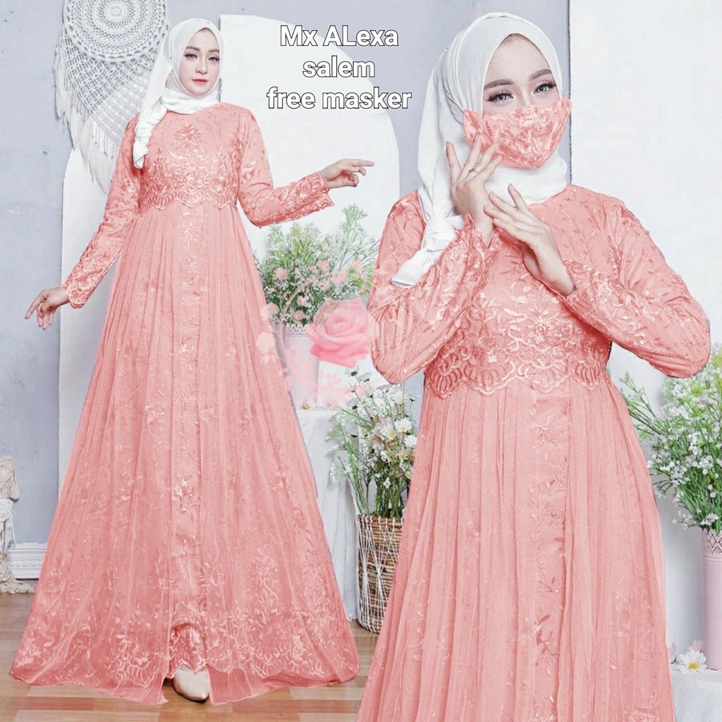 Gamis brokat terbaru mewah/ MX ALEXA/ GM Gamis pesta elegan /Gamis putih brukat tile / Dress brukat Tulle organza keliling premium