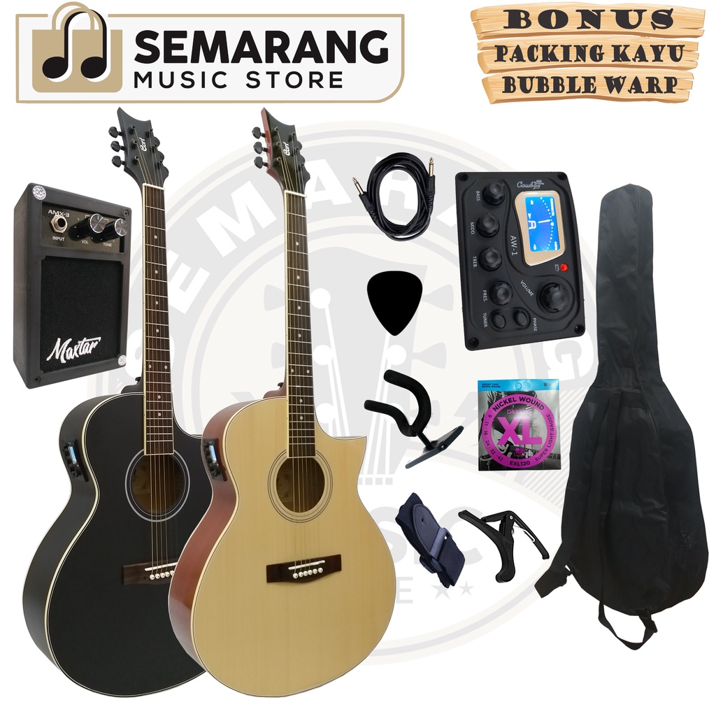 Gitar Akustik Elektrik Cort Lancip Equalizer Tuner Cowboy AW-1 Custom Paket Super Komplit