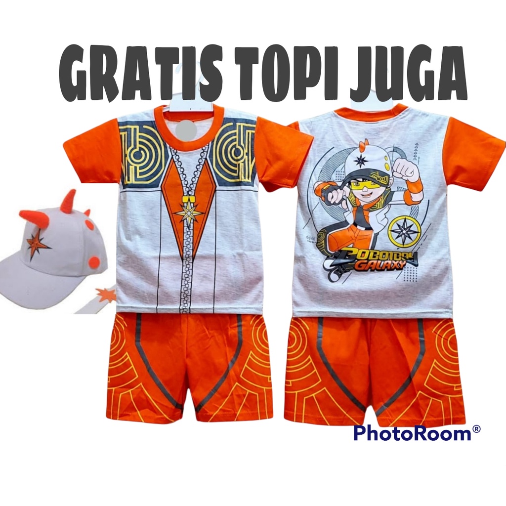 setelan baju 1 set anak boboiboy free topi koleksi daun air halilintar solar boboiboy baju boboiboy